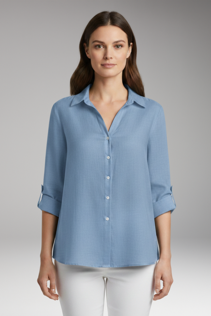 Women's Blouse with Long Sleeves and Button Placket 11
