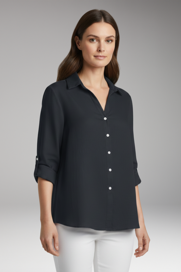 Women's Blouse with Long Sleeves and Button Placket 3