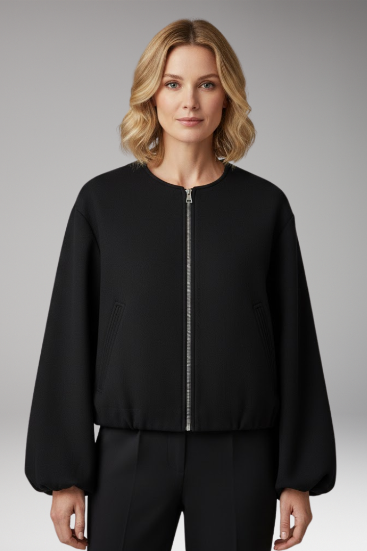 Women's Bomber Jacket with Zipper and Elastic Fit 0