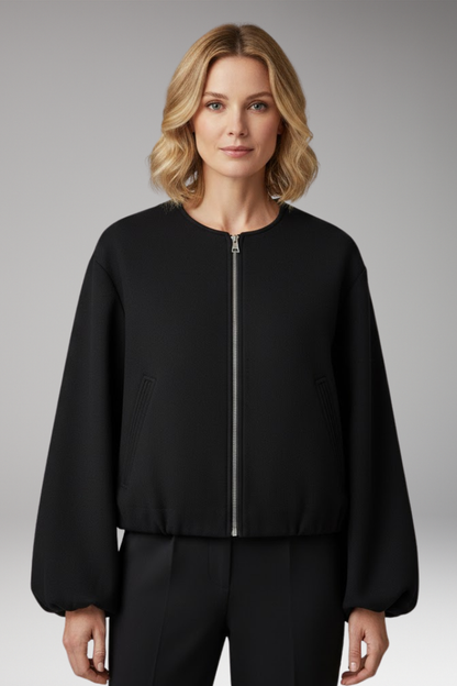 Women's Bomber Jacket with Zipper and Elastic Fit 0