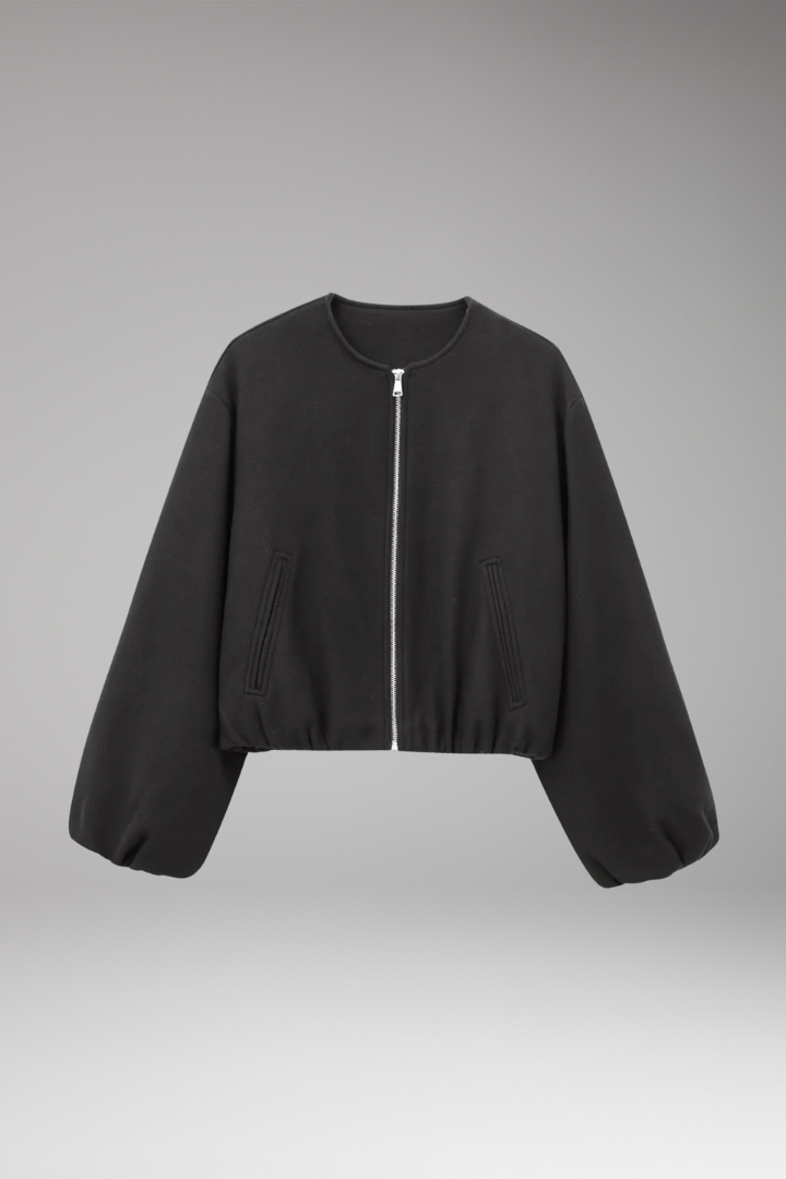 Women's Bomber Jacket with Zipper and Elastic Fit 1