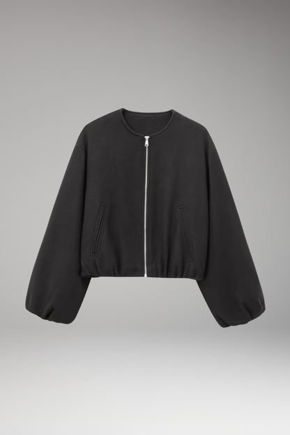 Women's Bomber Jacket with Zipper and Elastic Fit 1