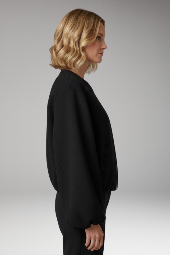 Women's Bomber Jacket with Zipper and Elastic Fit 2