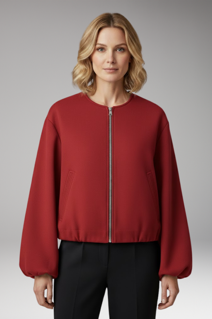 Women's Bomber Jacket with Zipper and Elastic Fit 5