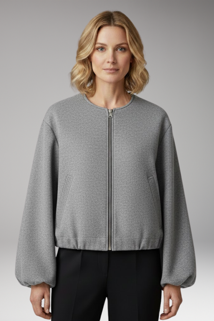 Women's Bomber Jacket with Zipper and Elastic Fit 6