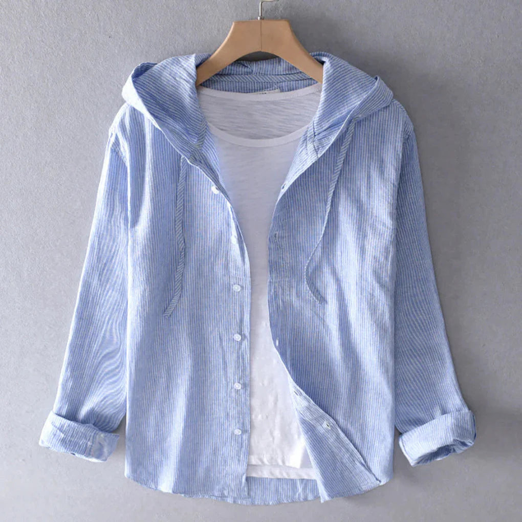 Women's Hoodie | Drawcord Hood, Striped Button Front