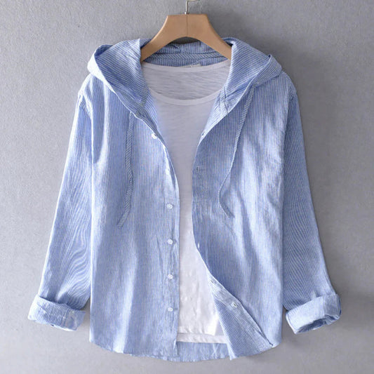 Women's Hoodie | Drawcord Hood, Striped Button Front
