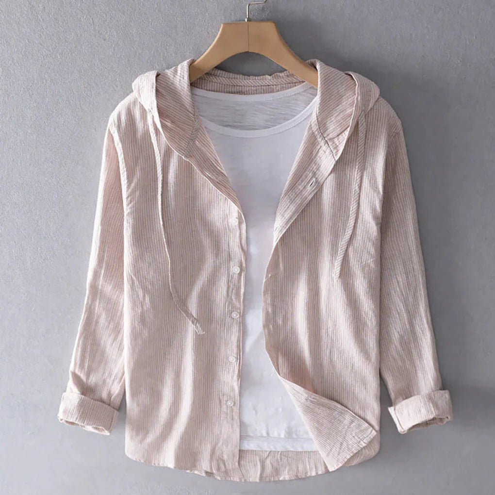 Women's Hoodie | Drawcord Hood, Striped Button Front