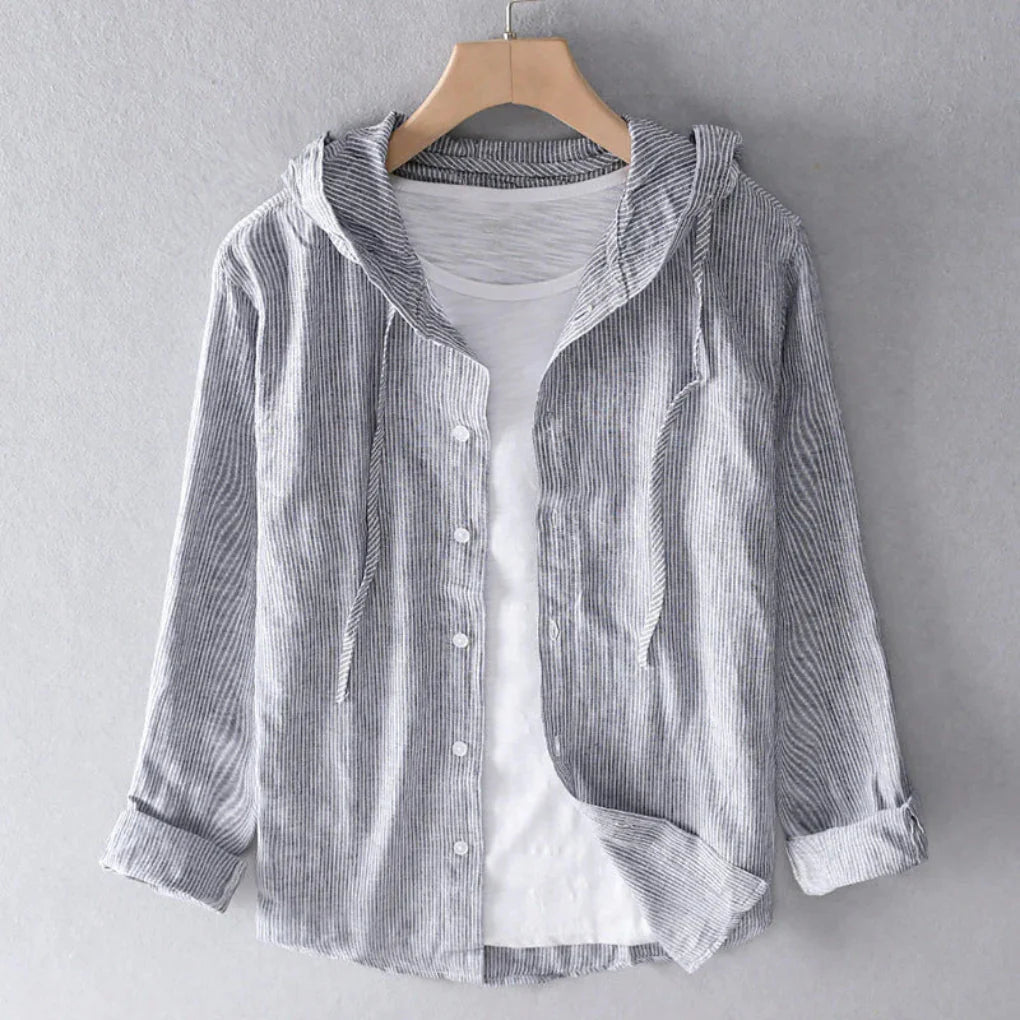 Women's Hoodie | Drawcord Hood, Striped Button Front
