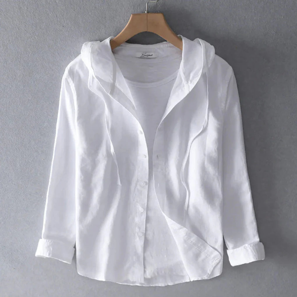Women's Hoodie | Drawcord Hood, Striped Button Front
