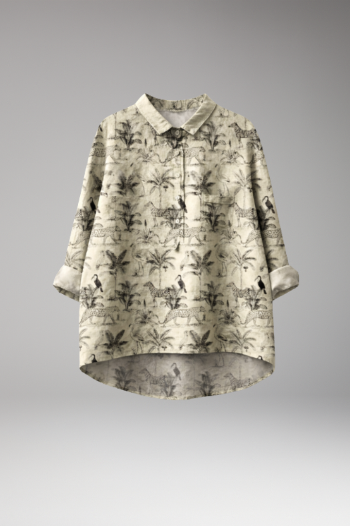 Women's Button-Down Shirt with Floral Print and Rolled Sleeves 1