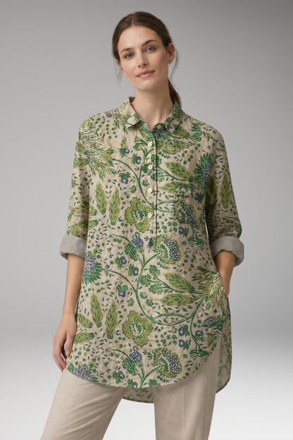 Women's Button-Down Shirt with Floral Print and Rolled Sleeves 10