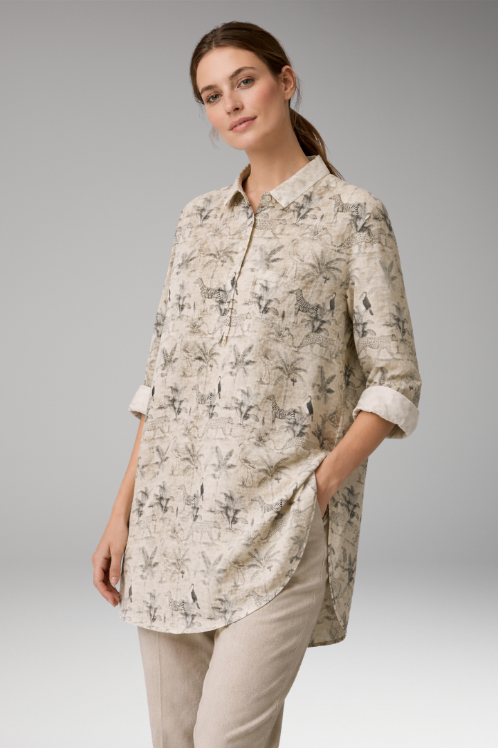 Women's Button-Down Shirt with Floral Print and Rolled Sleeves 2