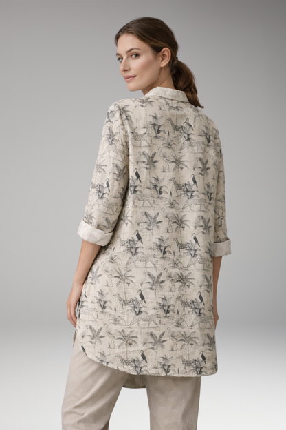 Women's Button-Down Shirt with Floral Print and Rolled Sleeves 3