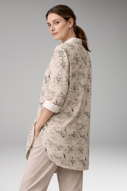 Women's Button-Down Shirt with Floral Print and Rolled Sleeves 4