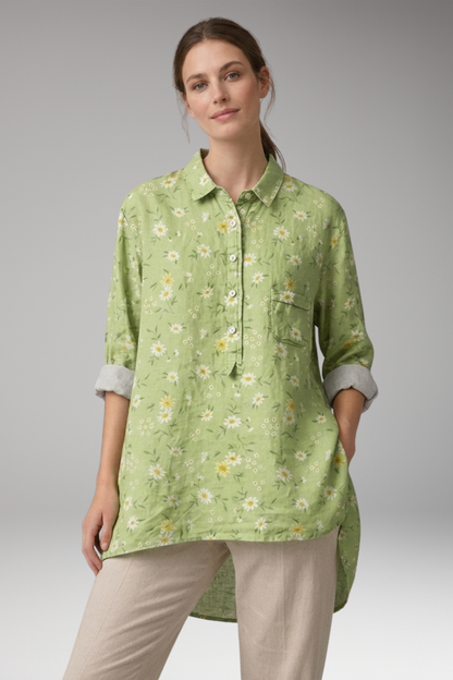 Women's Button-Down Shirt with Floral Print and Rolled Sleeves 6