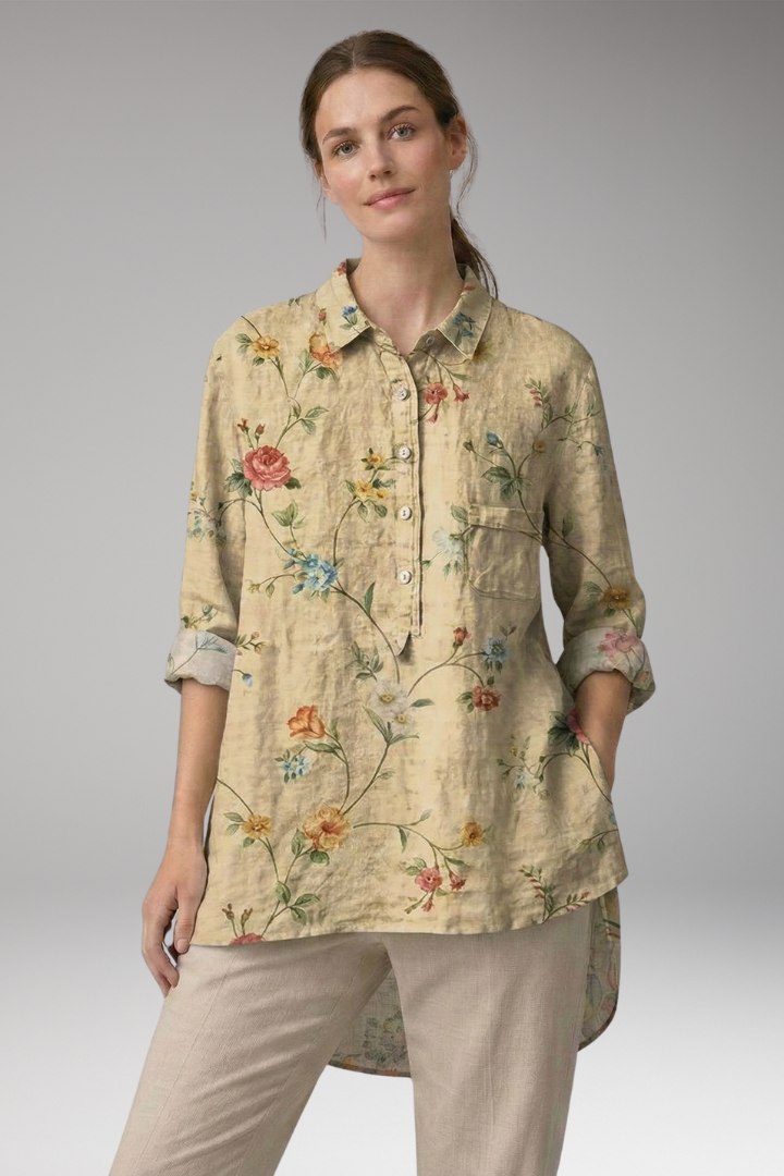 Women's Button-Down Shirt with Floral Print and Rolled Sleeves 7