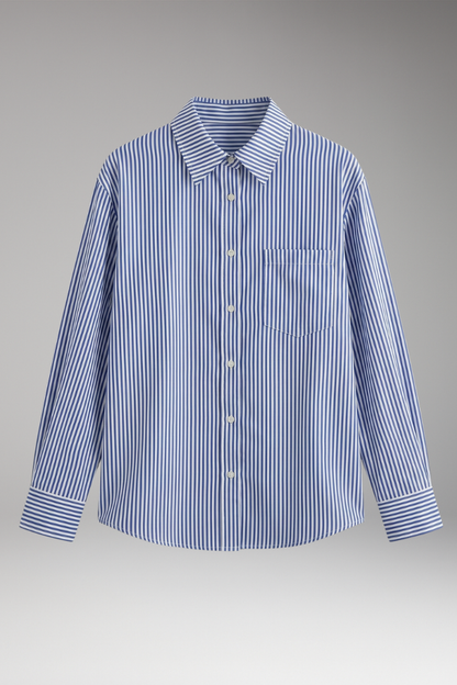 Women's Button-Down Shirt with Striped Design and Rolled Sleeves 1