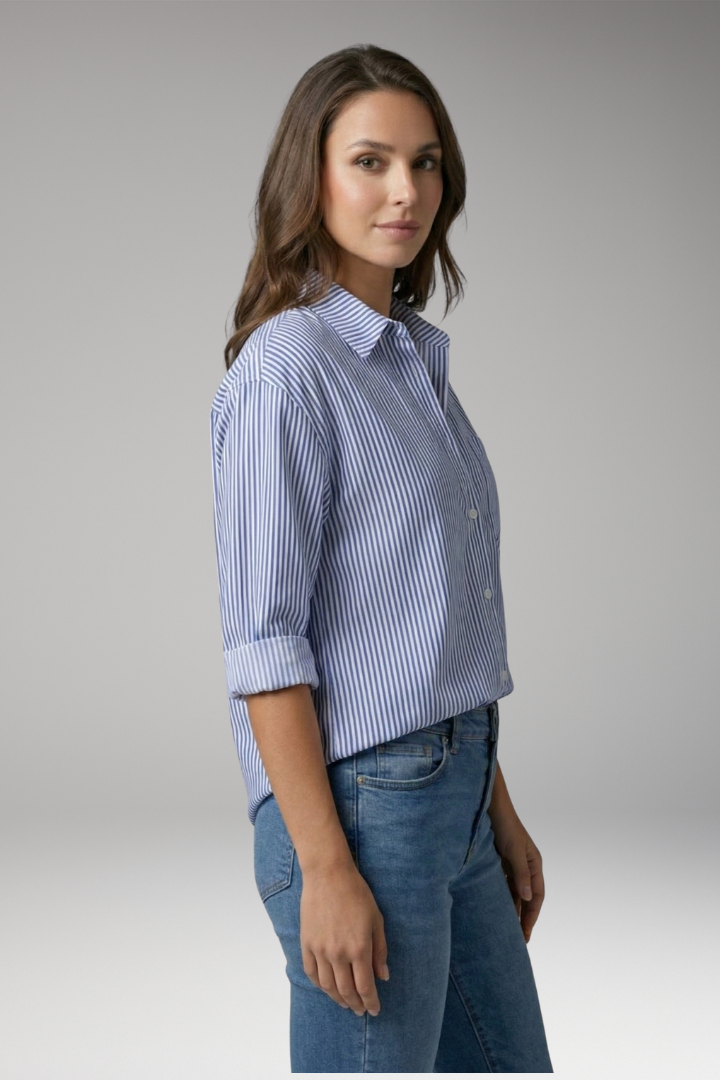 Women's Button-Down Shirt with Striped Design and Rolled Sleeves 2