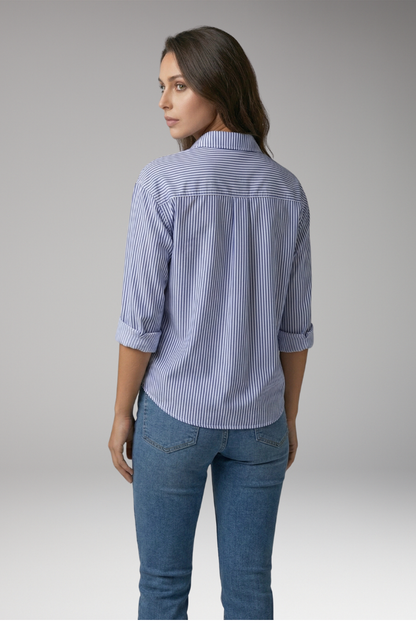 Women's Button-Down Shirt with Striped Design and Rolled Sleeves 3
