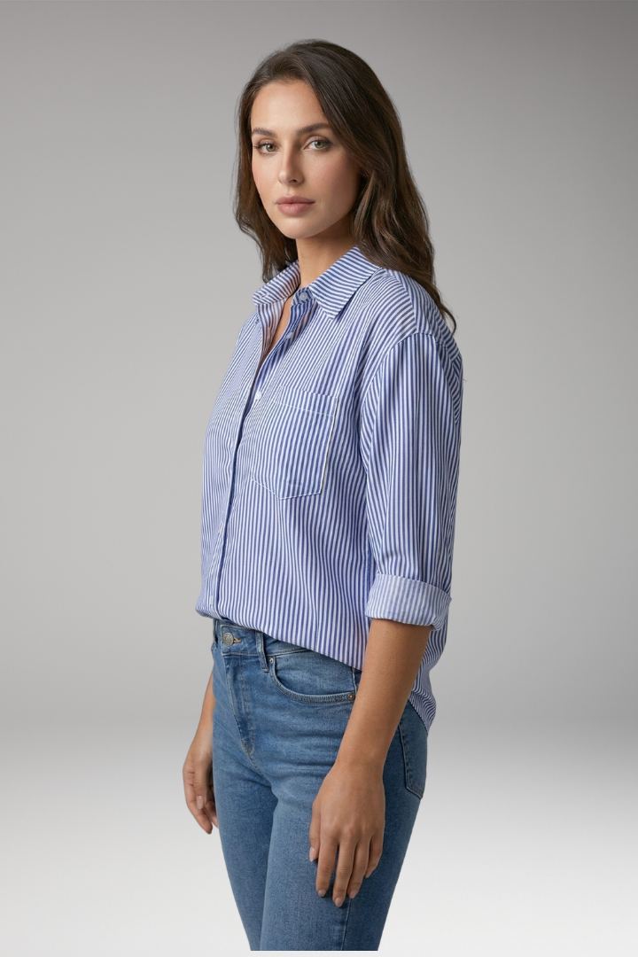 Women's Button-Down Shirt with Striped Design and Rolled Sleeves 4