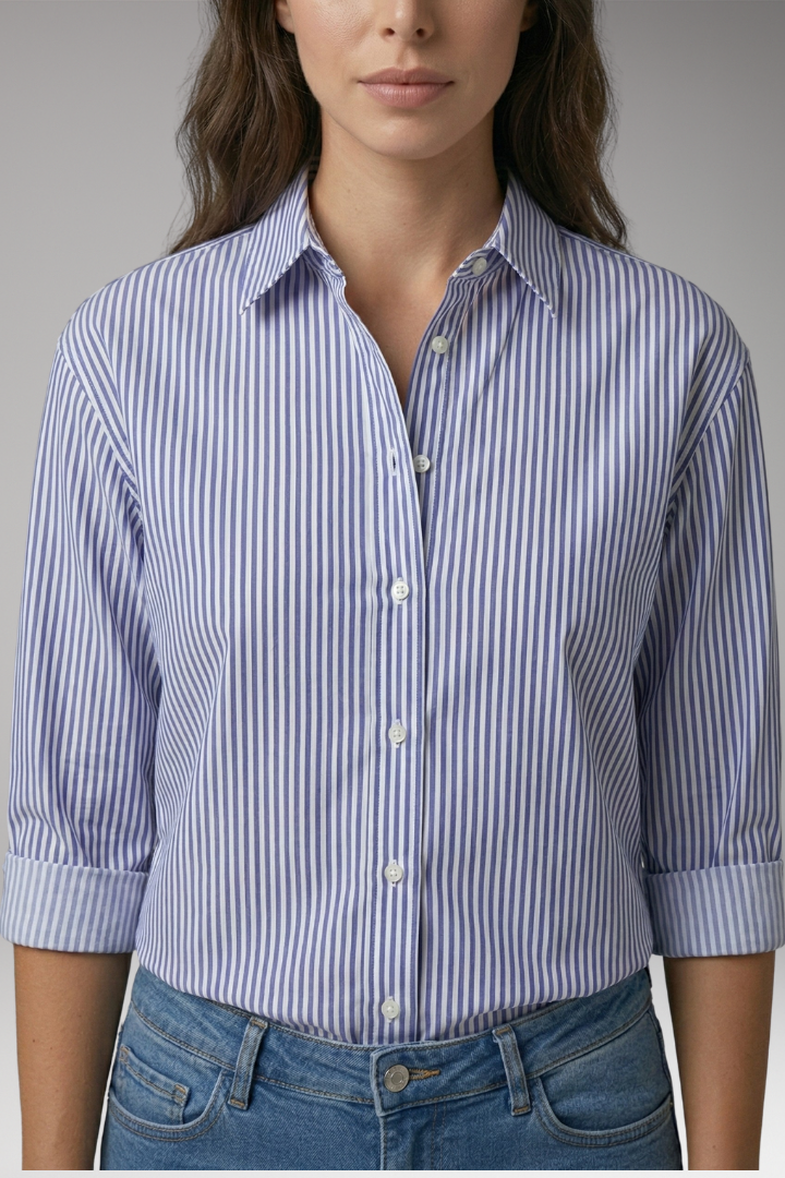 Women's Button-Down Shirt with Striped Design and Rolled Sleeves 5