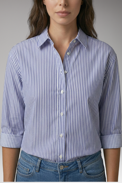 Women's Button-Down Shirt with Striped Design and Rolled Sleeves 5