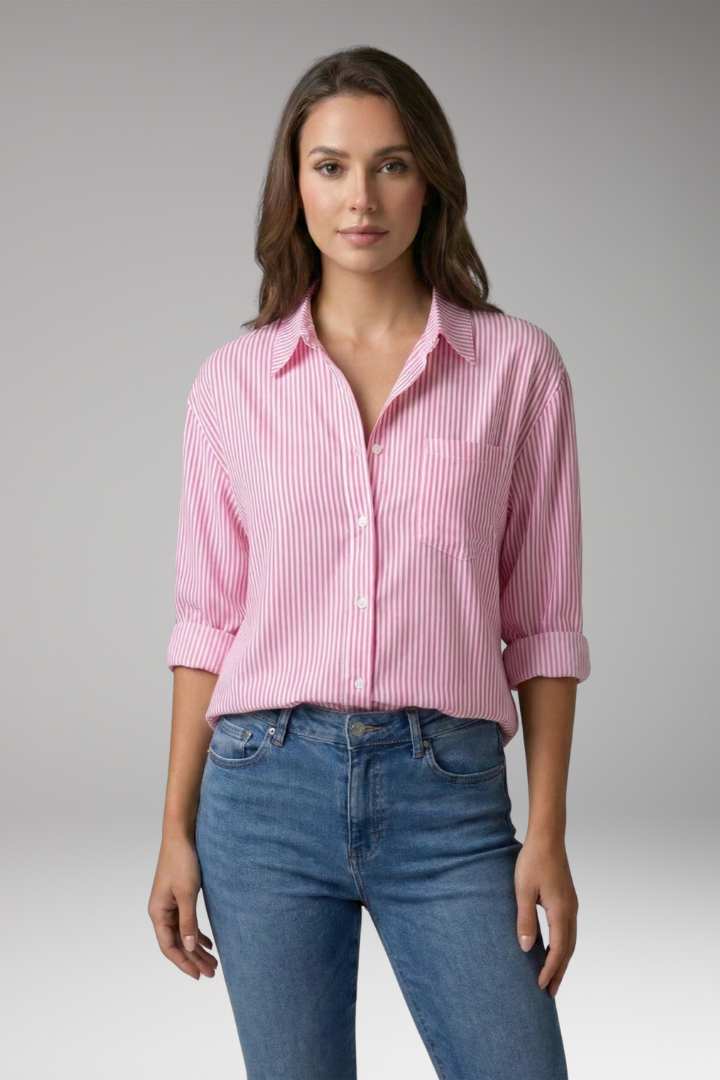 Women's Button-Down Shirt with Striped Design and Rolled Sleeves 6