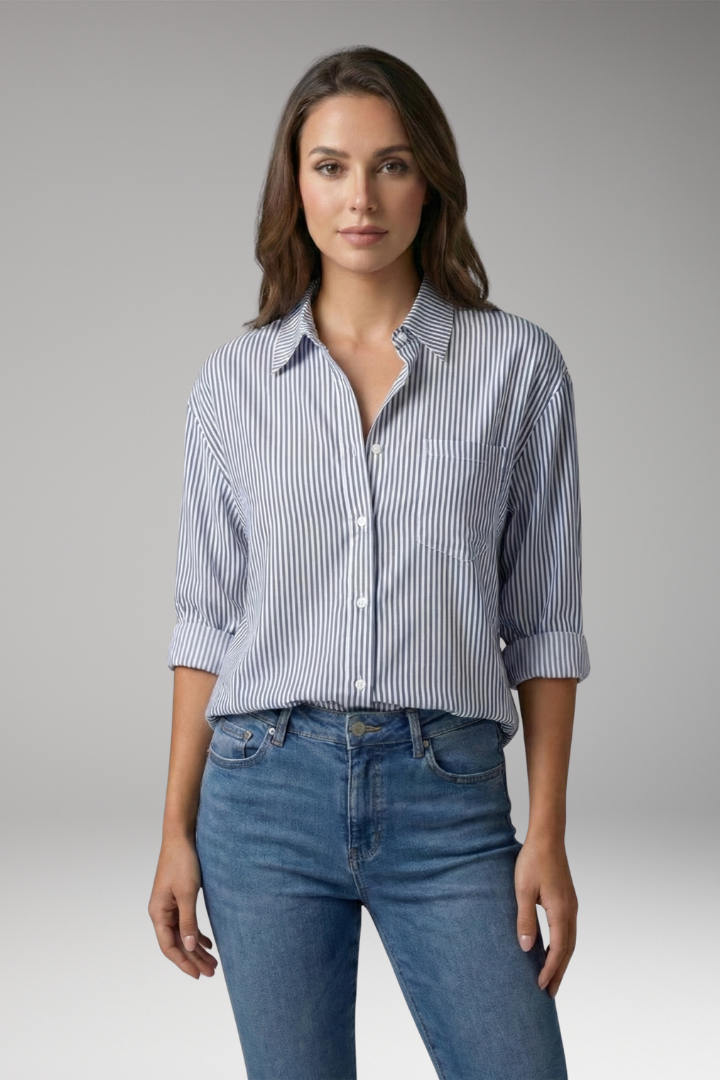 Women's Button-Down Shirt with Striped Design and Rolled Sleeves 7