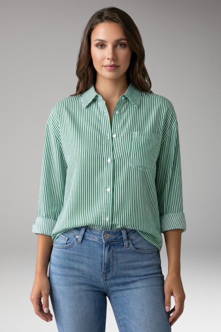 Women's Button-Down Shirt with Striped Design and Rolled Sleeves 8