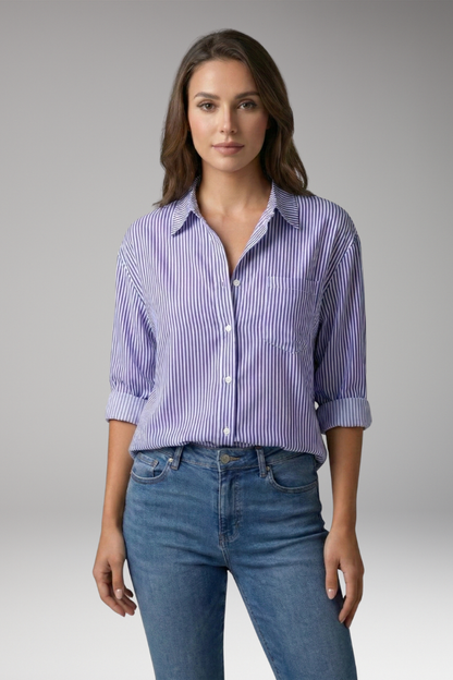 Women's Button-Down Shirt with Striped Design and Rolled Sleeves 9