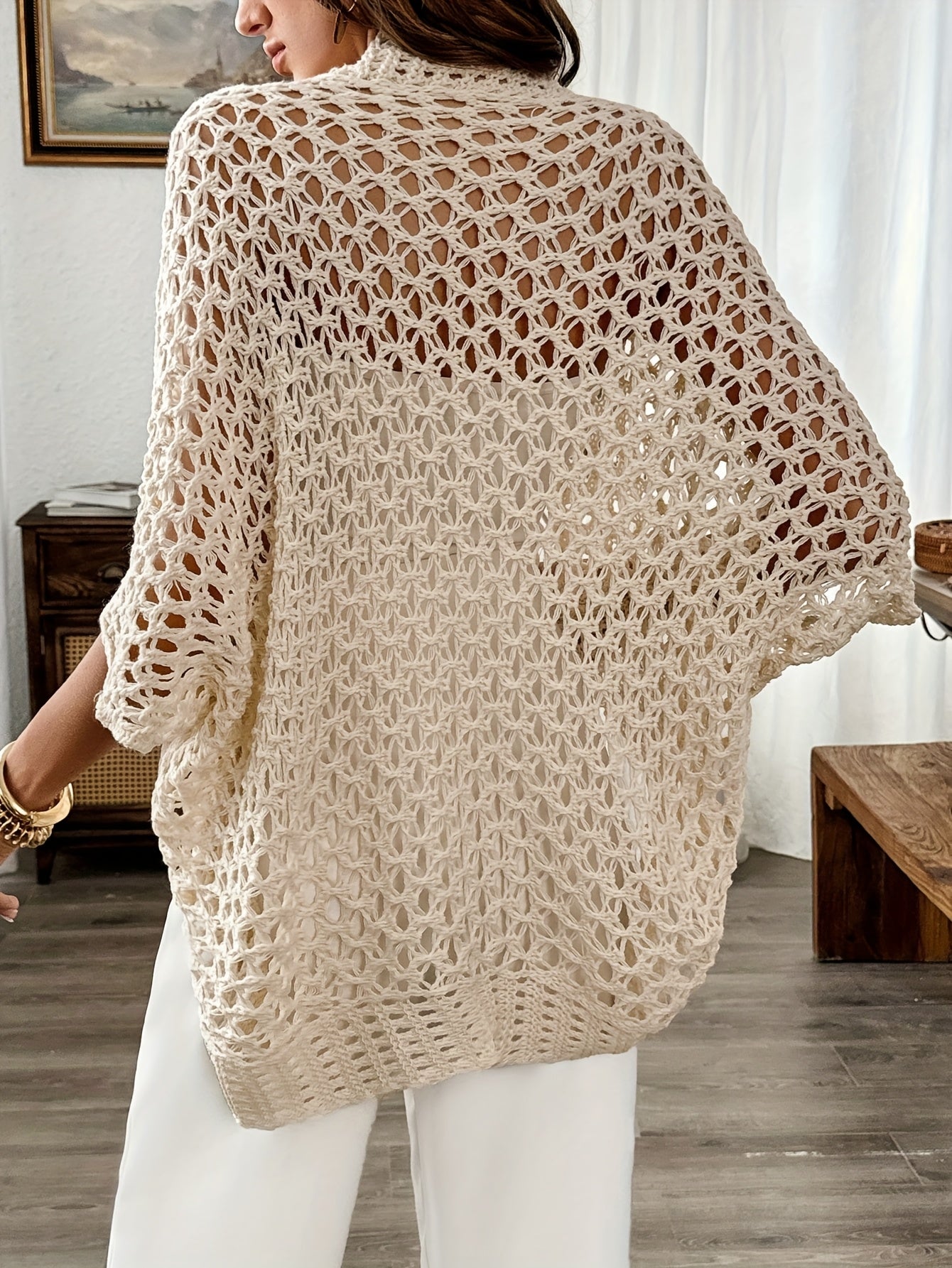 Women’s Cardigan | Open Knit Drape 1