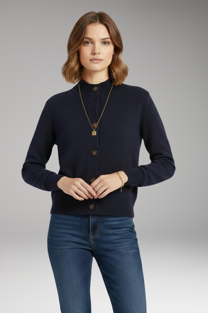 Women's Cardigan with High Neckline and Button Closure 6