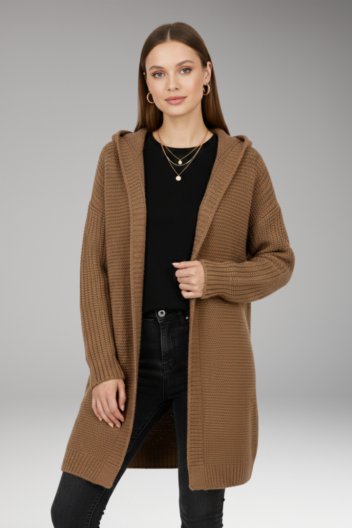 Women's Cardigan with Hood and Textured Knit 0