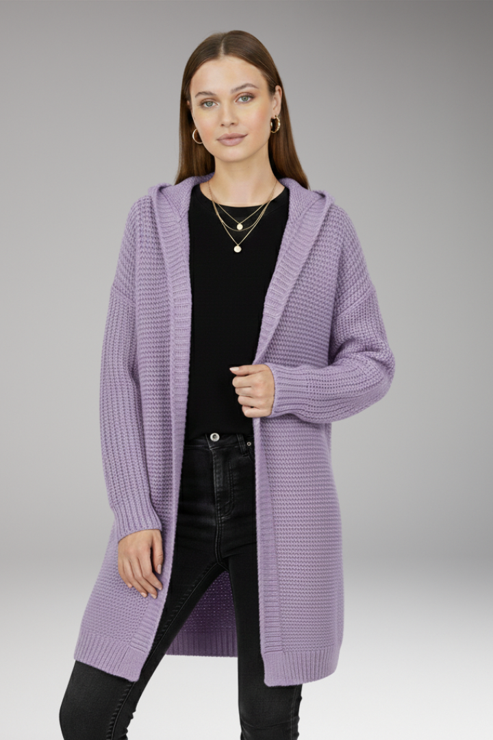Women's Cardigan with Hood and Textured Knit 12
