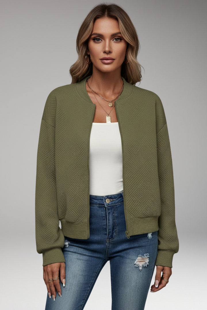 Women's Cardigan with Zip Closure and Ribbed Hem 0