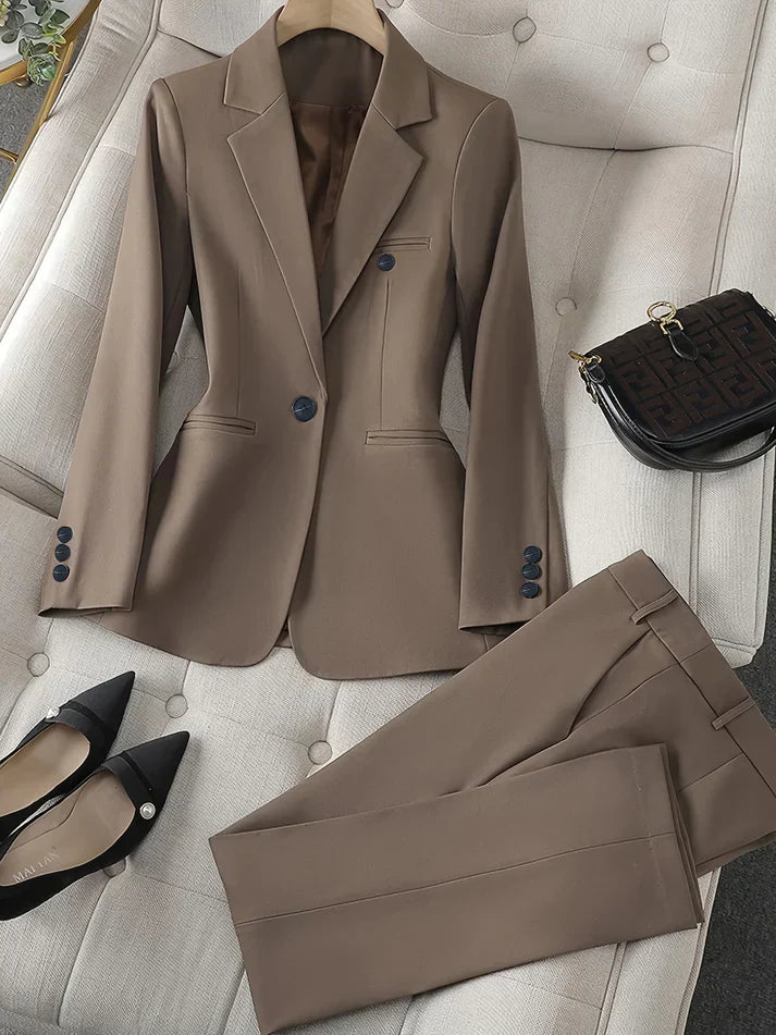 Women's Two Piece Set | Notch Lapels, One-Button Blazer