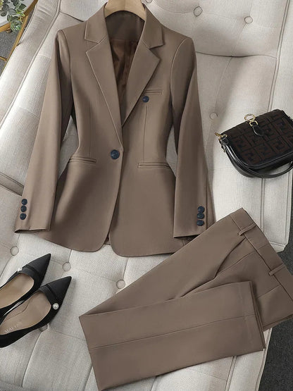 Women's Two Piece Set | Notch Lapels, One-Button Blazer