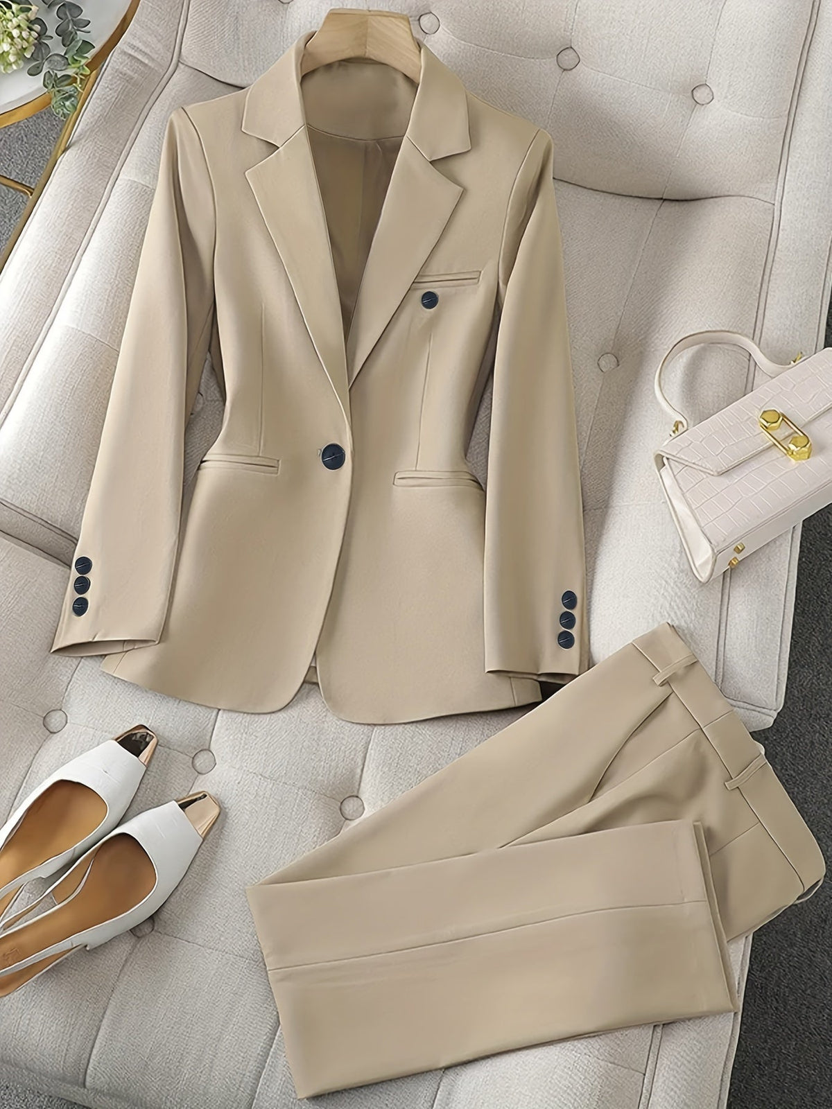 Women's Two Piece Set | Notch Lapels, One-Button Blazer