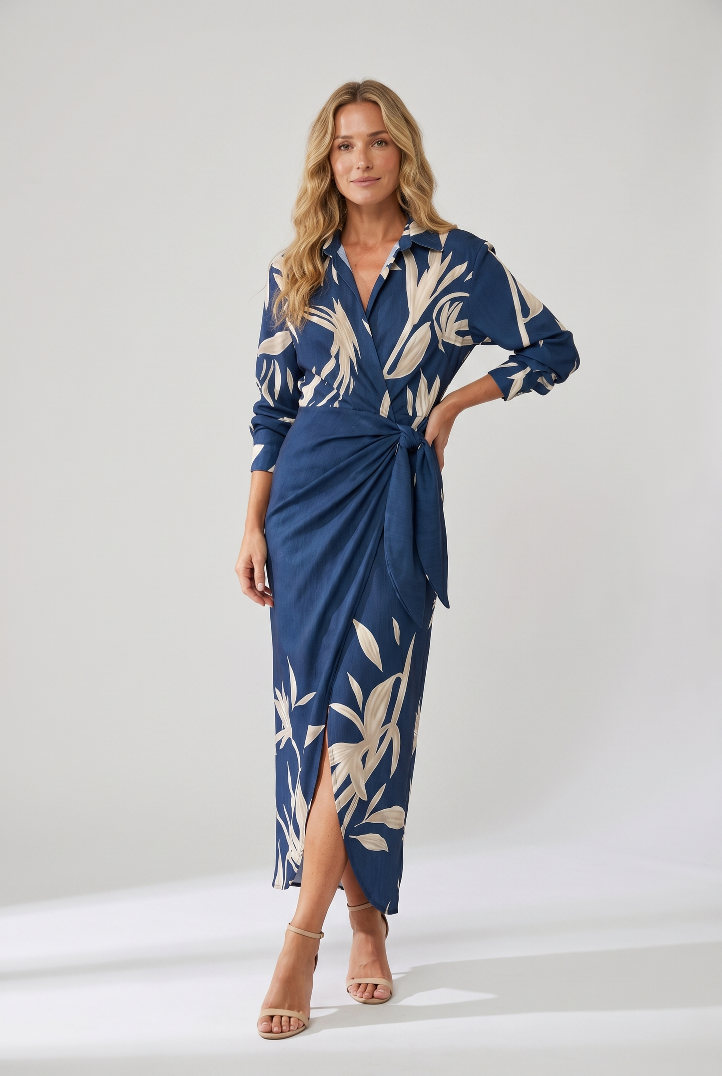 Women's Dress | Leaf Print Maxi Wrap V-Neck 1