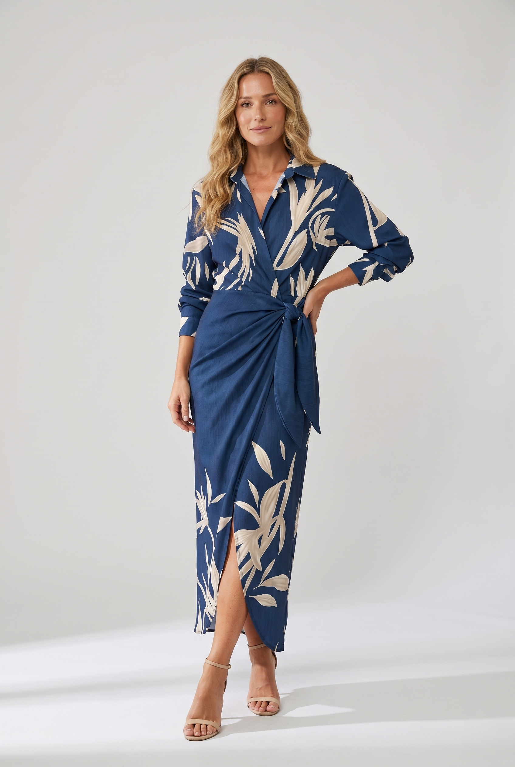 Women's Dress | Leaf Print Maxi Wrap V-Neck 1