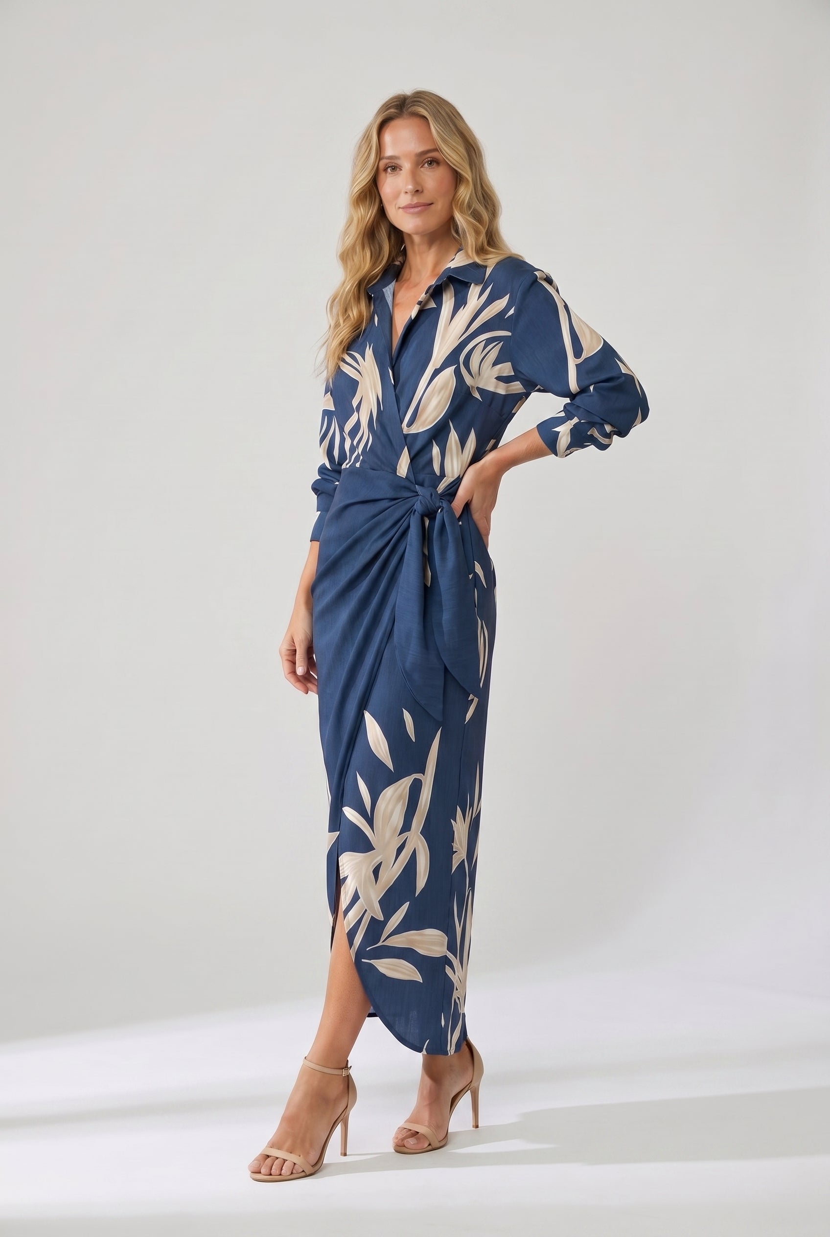 Women's Dress | Leaf Print Maxi Wrap V-Neck 2