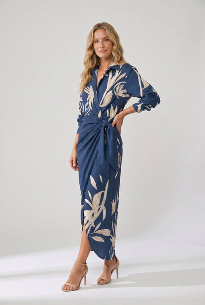 Women's Dress | Leaf Print Maxi Wrap V-Neck 2