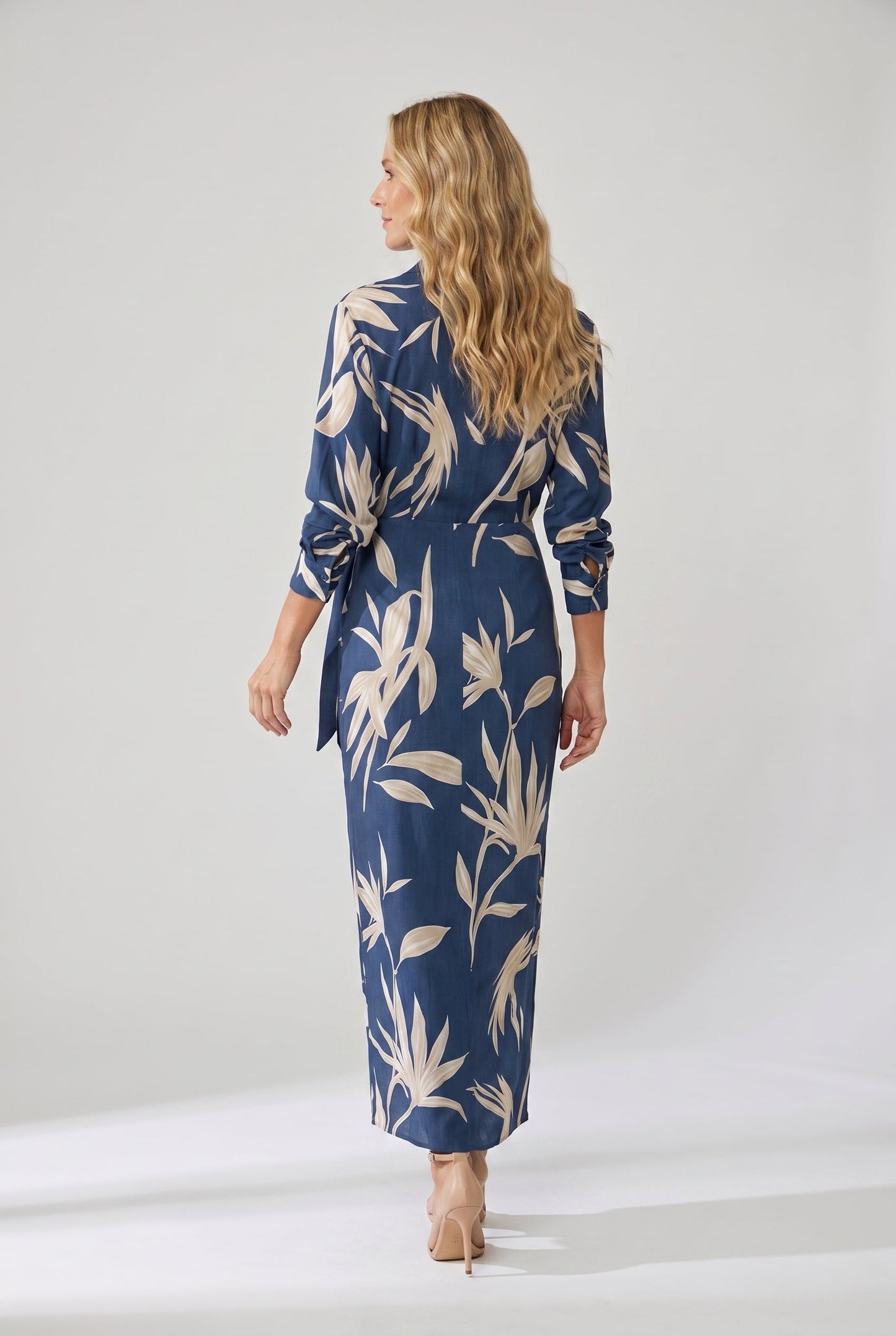 Women's Dress | Leaf Print Maxi Wrap V-Neck 3
