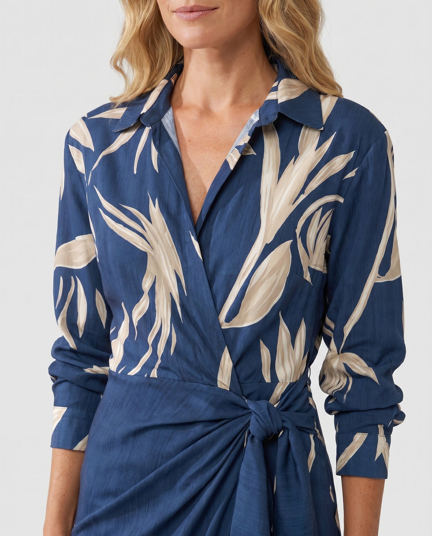 Women's Dress | Leaf Print Maxi Wrap V-Neck 4