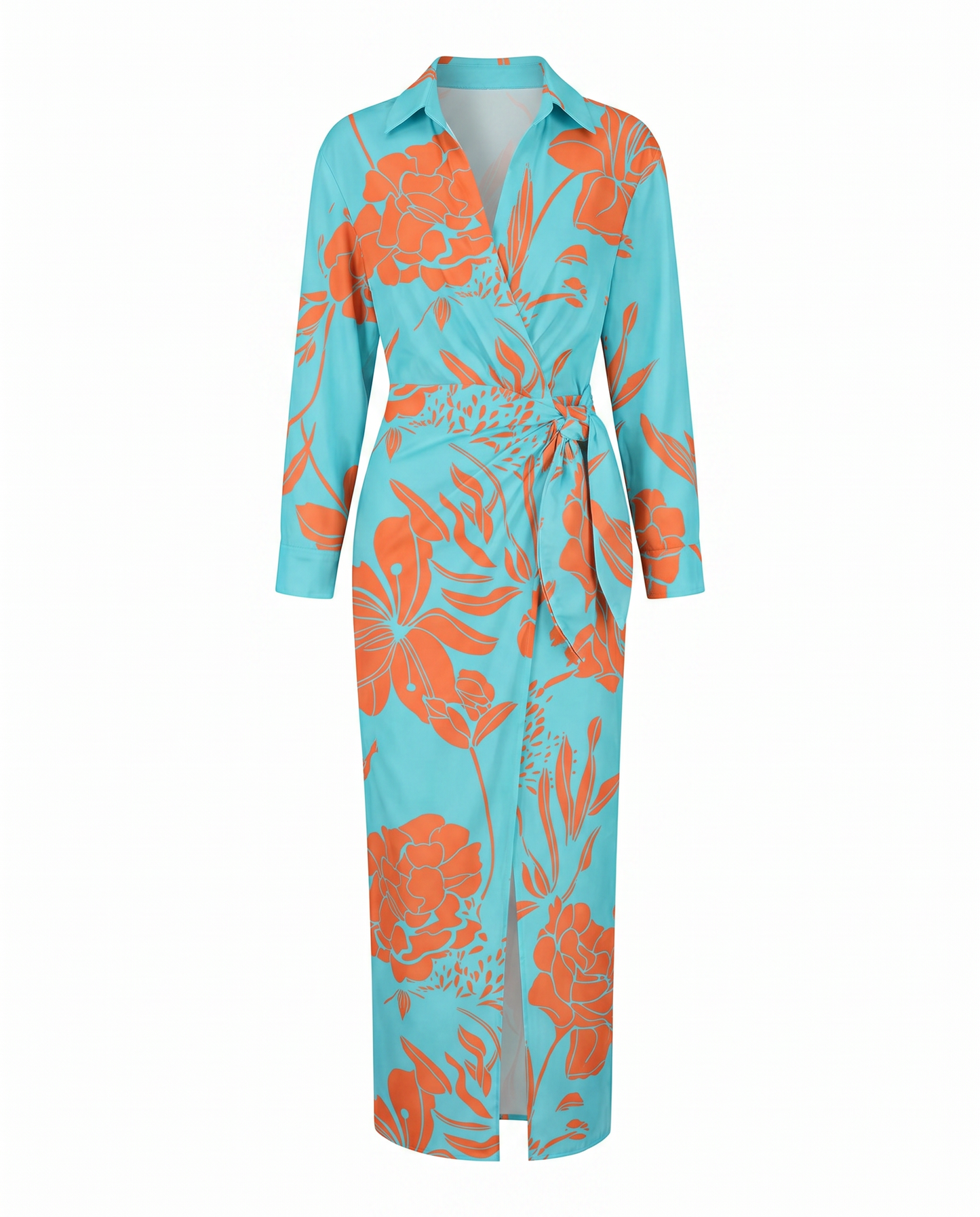 Women's Dress | Leaf Print Maxi Wrap V-Neck 6