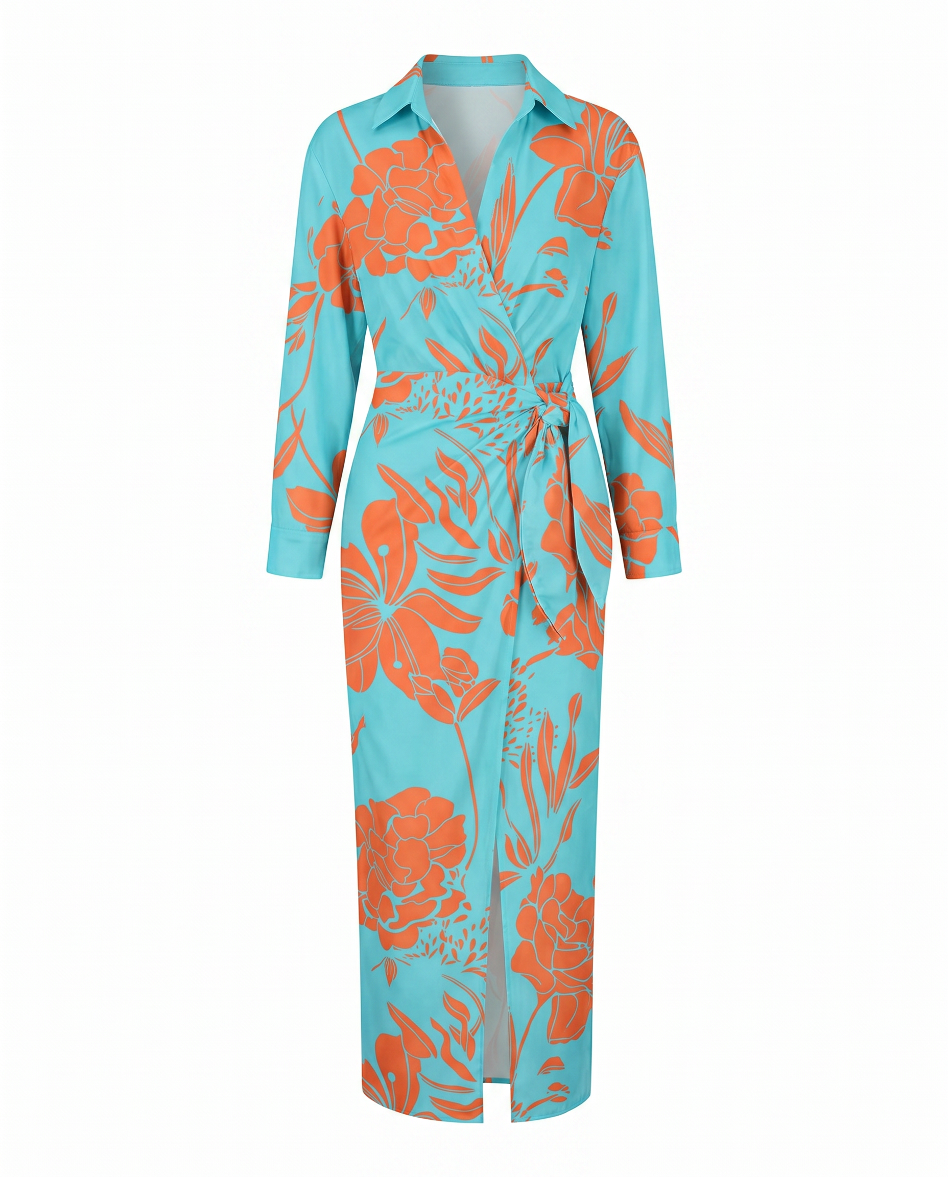 Women's Dress | Leaf Print Maxi Wrap V-Neck 6