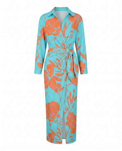 Women's Dress | Leaf Print Maxi Wrap V-Neck 6