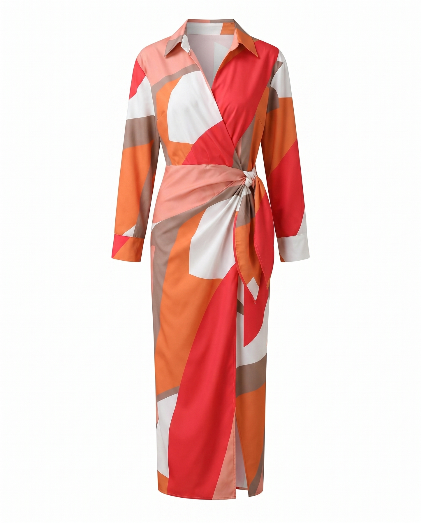 Women's Dress | Leaf Print Maxi Wrap V-Neck 7