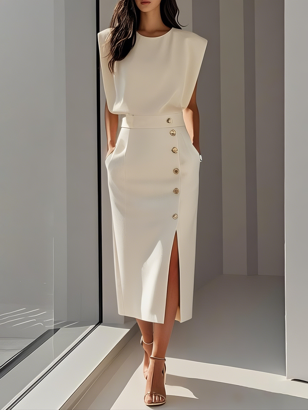 Women’s Dress | Sleeveless Side Button Midi 0